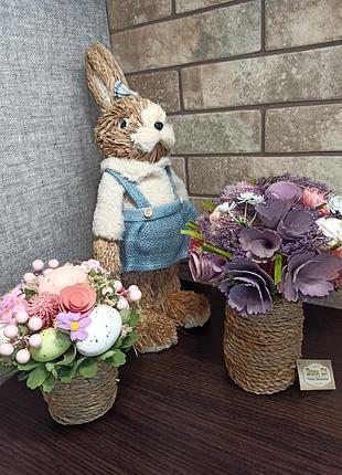 Кролик игрушка декоративный эко декор к пасхи, статуэтка солома