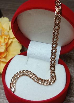 Класний масивний позолочений браслет, плетіння - подвійний бісмарк.