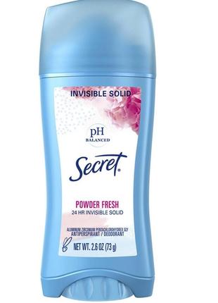 Натуральний антиресперант дезодорант відчуття свіжості від secret, powder fresh, стіковий, 73г