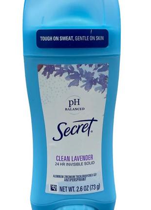 Натуральний антиресперант дезодорант чиста лаванда від secret, ph balanced clean lavender, стіковий, жіночий 73г