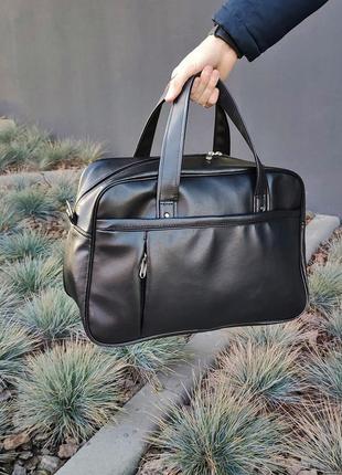 Чоловіча сумка шкіра еко для чоловіків і жінок з ркчками для фітнесу дорожня середня за розміром чорний колір9 фото