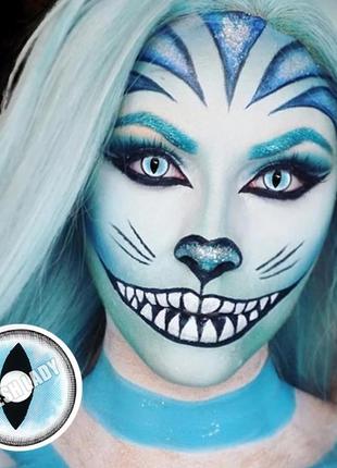 Линзы цветные для глаз (есть опт) голубые  sexy cat eye blue halloween подходят для светлых глаз