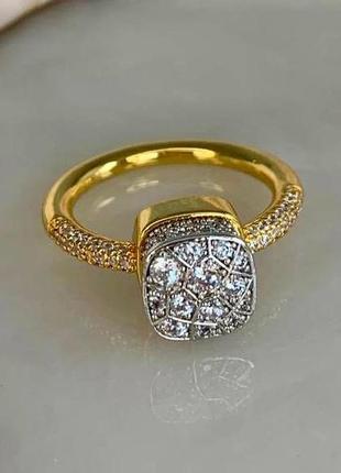 Помеллато кольцо позолота с крупным квадратным камнем белого цвета1 фото