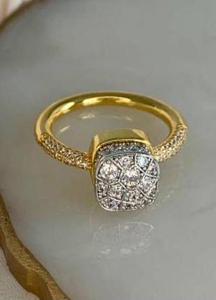 Помеллато кольцо позолота с крупным квадратным камнем белого цвета5 фото