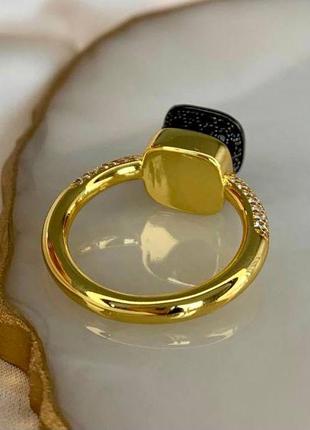Помеллато кольцо позолота с крупным квадратным камнем чёрного цвета2 фото