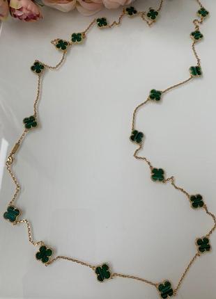 Набор клевер (стиль ван клиф) зеленый под малахит - подвеска, браслет. можно по отдельности.2 фото