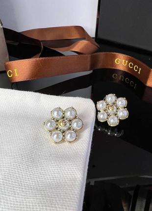 Брендовые серьги-гвоздики с жемчугом майорка , позолота. люкс качество