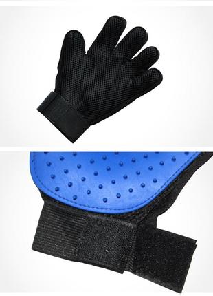 Перчатка для вычесывания шерсти с домашних животных черный/синий m11707 фото