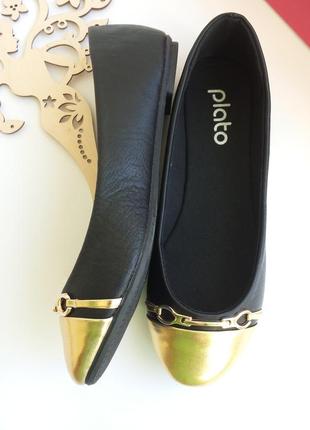 Балетки черные с золотистым носочком от plato 37-го - 40-го размеров. супер низкая цена4 фото