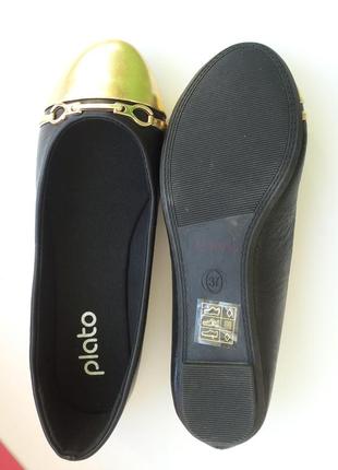 Балетки черные с золотистым носочком от plato 37-го - 40-го размеров. супер низкая цена5 фото