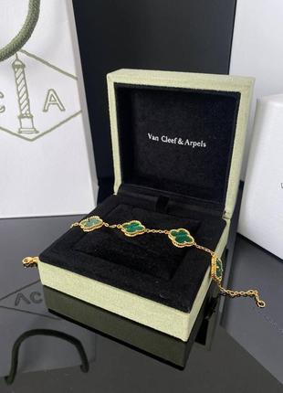 Золотистий браслет із конюшинами, бренд люкс-якість, позолота із зеленим мармуром2 фото