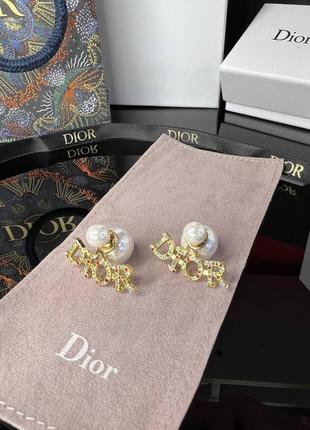 Брендовые серьги в стиле cd с жемчугом майорка и цветной цирконий, позолота. люкс качество