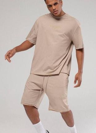 Комплект мужской футболка шорты бежевый турция / костюм чоловічий футболка шорти