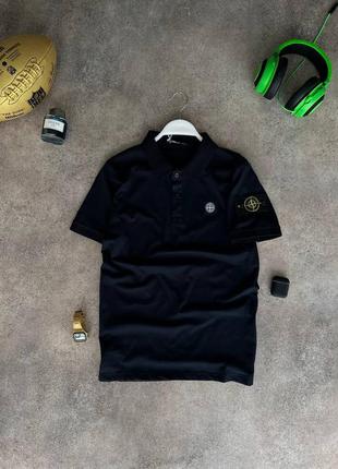 Футболка поло мужская с принтом stone island синяя / футболка-поло мужская стон айленд синяя2 фото