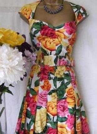 Бомбезна сукня міді хлопок в квітковий принт вінтажний стиль5 фото