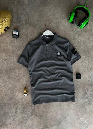 Футболка поло чоловіча з принтом stone island серая / футболка-поло чоловіча стон айленд сіра