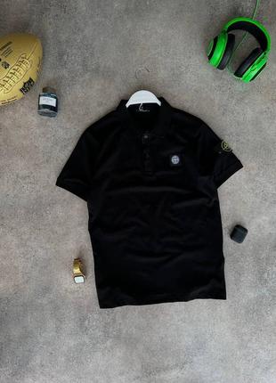 Футболка поло чоловіча з принтом stone island черная / футболка-поло чоловіча стон айленд чорна