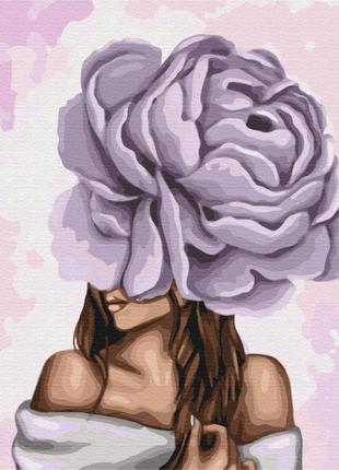 Картина за номерами малювання brushme bs37546 дама з фіолетовою півонією 40х50 см