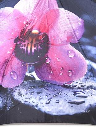 Атласна чорна парасолька з квіткою 893/13 фото