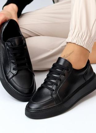 Чорні шкіряні кросівки, кеди, кожаные кроссовки4 фото