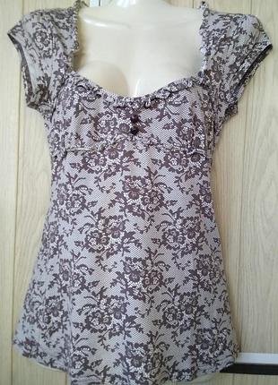 Комфортная бежево-коричневая футболка orsay топ кофта майка с рюшами/s