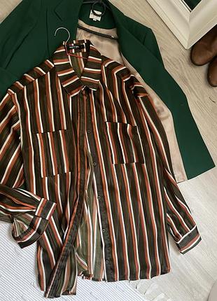 Стильная удлиненная рубашка в коричневая полоска nasty gal