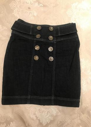 Джинсовая темно синяя юбка с высокой талией