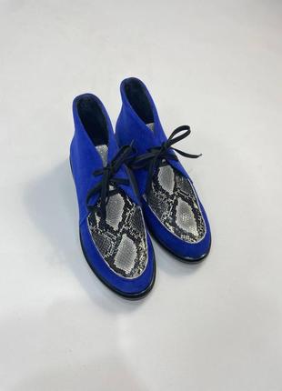 Синие хайтопы туфли электрик натуральная кожа замш питон 36-413 фото