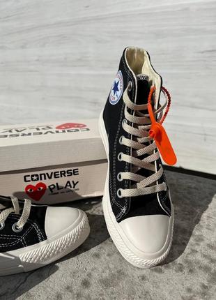 Трендовые женские высокие кеды converse x comme des garcons black high чёрные с сердечком6 фото