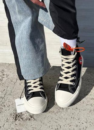 Трендовые женские высокие кеды converse x comme des garcons black high чёрные с сердечком3 фото