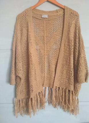 Оригинальная накидка. кардиган с бахромой. яркая кофточка. блистер. болеро. пончо