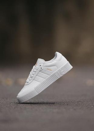 Кроссовки женские adidas samba white/gold, кожаные кеды