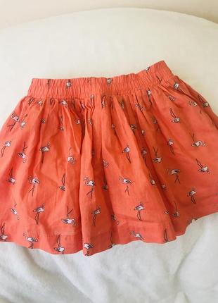 Красивая морковная котоновая юбочка солнце с фламинго для принцессы 👑1 фото