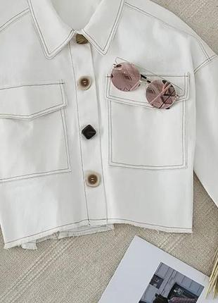 Рубашка куртка джинсовая белая укороченная zara1 фото