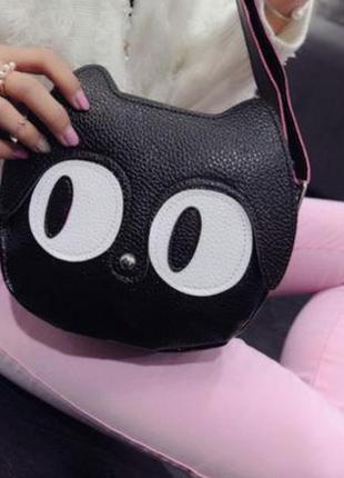 Новая крутая модная черная округлая круглая сумка кроссбоди кот котик