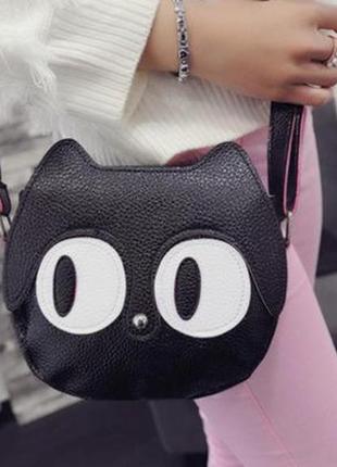Нова крута модна чорна округла кругла сумка кроссбоди кіт котик6 фото