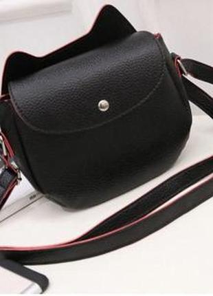 Нова крута модна чорна округла кругла сумка кроссбоди кіт котик3 фото