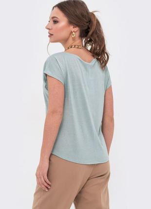Трикотажна бірюзова блуза з ниткою люрексу.3 фото