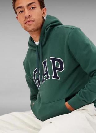 Мужская толстовка худи gap logo fleece hoodie темно-зеленая7 фото