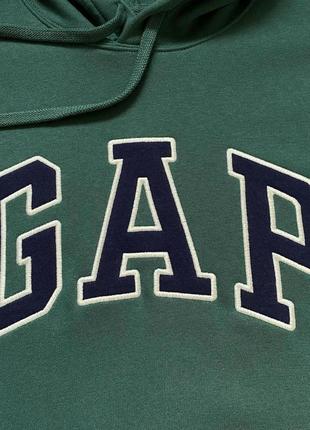 Мужская толстовка худи gap logo fleece hoodie темно-зеленая2 фото