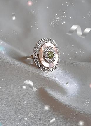 🫧 17 ; 19 размер кольцо серебро с золотом хризолит2 фото