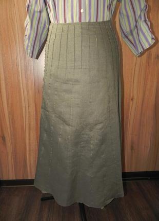 Шикарная юбка a-силуэта на подкладке с кружевом по низу 50-52р. 100%- лён