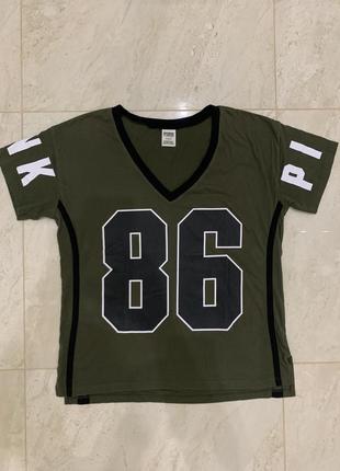 Футболка pink victoria’s secret женская хаки