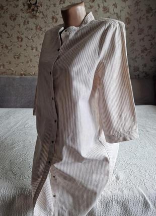 Женская туника платье бежевое золотистую полоску лен lpb франция2 фото