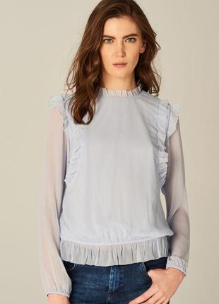 Голубая блуза с рюшами mohito