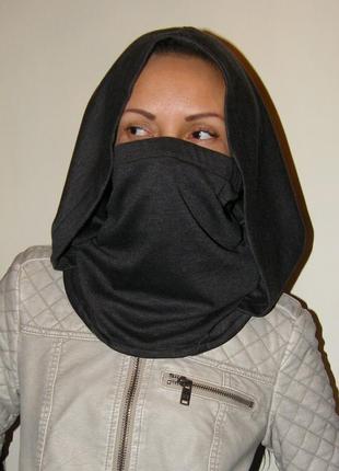Сіра стильна маска на ніс і обличчя з капюшеном універсальний розмір, унісекс mad max3 фото