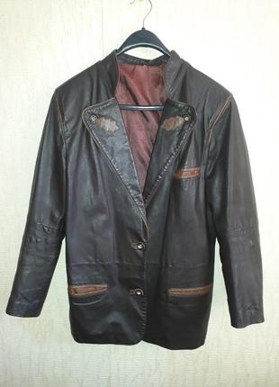Стильная винтажная удлинённая кожаная куртка натуральная кожа винтаж