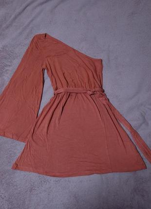 Оригинальное асимметричное платье h&amp;m терракотового цвета размер s