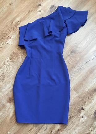 Платье синие темный цвет на одно плечо плотный материал коттон на засибке платья