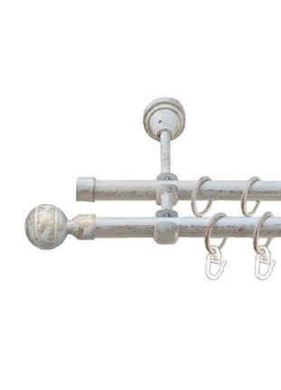 Карниз для штор orvit паоло металевий дворядний гладка труба кільце металеве біле золото 16\16 мм 160см